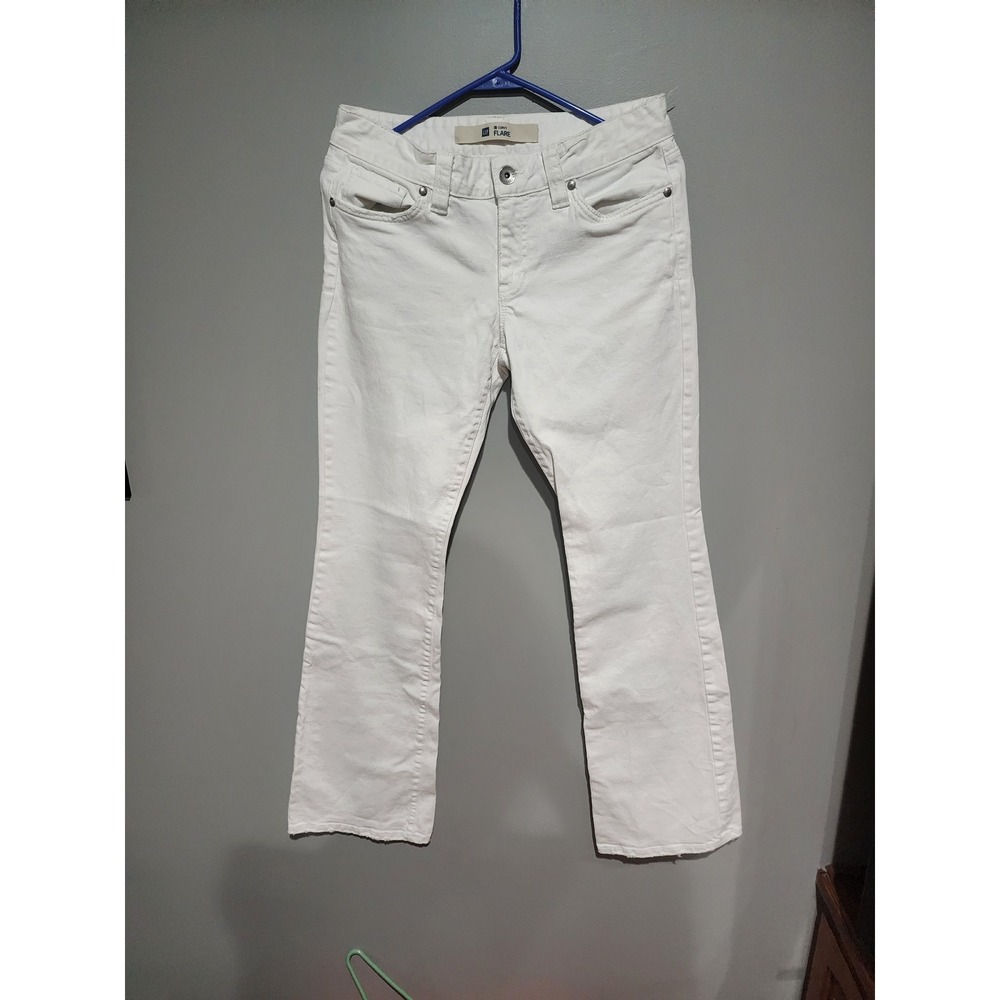 Gap Curvy Flare Jeans White Denim Mid Rise Stretch 6L